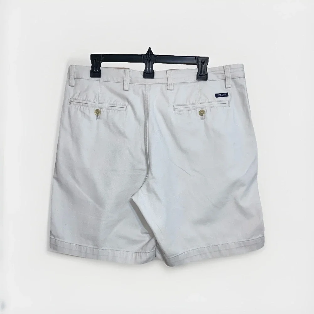 Mens Chaps Khaki Chino Flat Front sz 36 100% Cotton Summer Shorts Preppy‎ Golf
